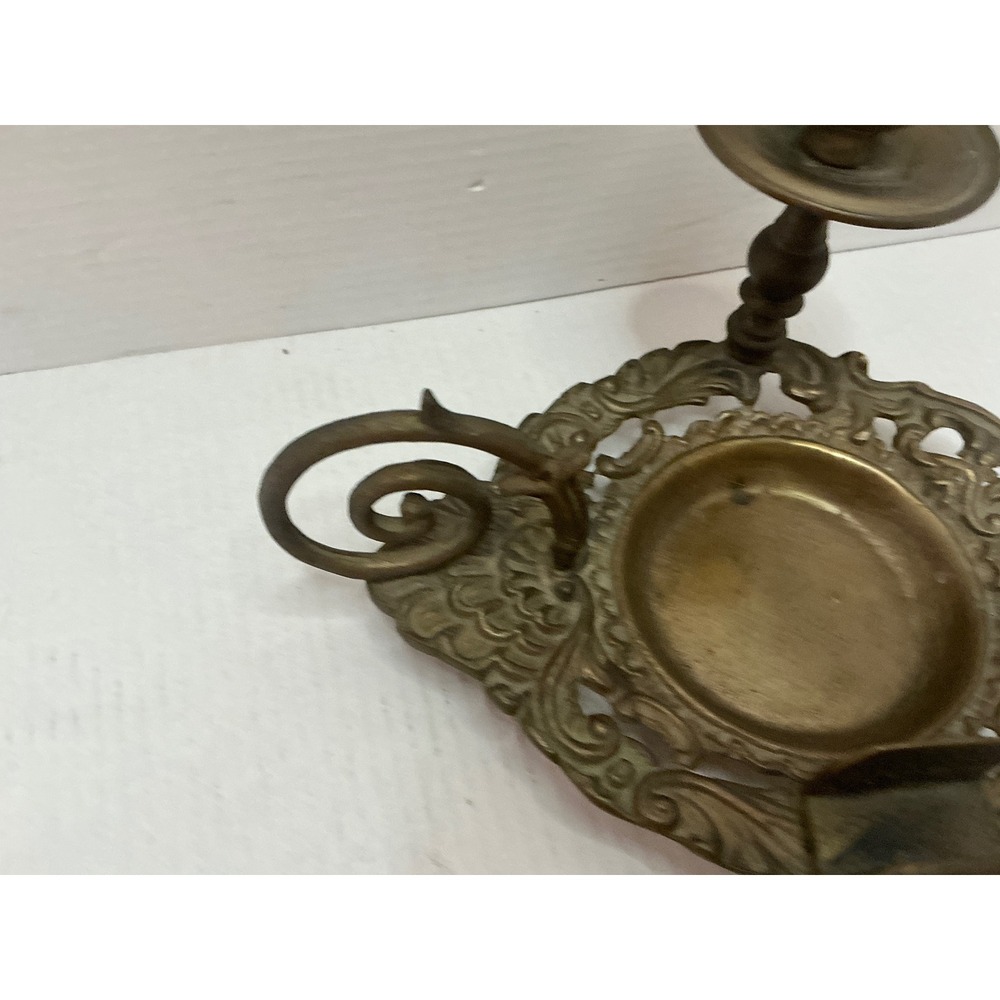 Vintage Brass Chamberstick Candle Holder Ornate Scroll Filigree Gold - Picture 12 of 15